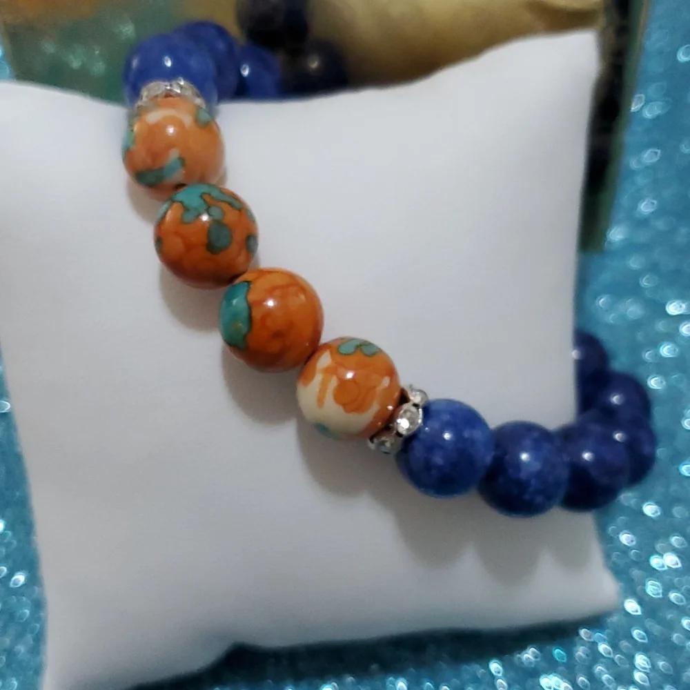 Semi Precious Lapis Lazuli & Rain Smooth Stones Bracelet
